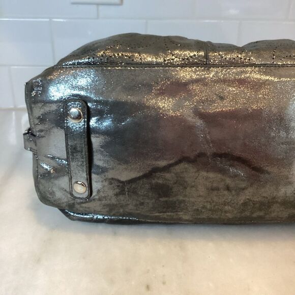 Coach Ashley Perforated Metallic Silver Leather Satchel Handbag RARE - Picture 8 of 15